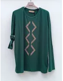 T-shirt verde con ricami di strass fino alla 60 | Francesca Mercuriali