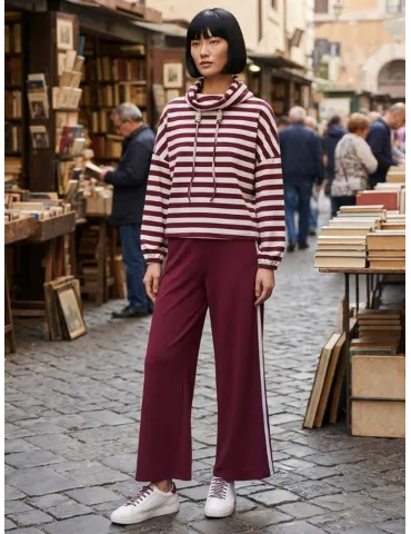 Burgundy and Vanilla Stripe Hoodie & Trousers Set