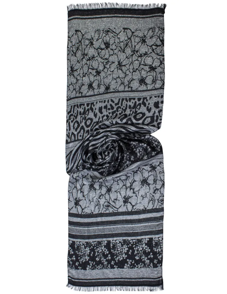 Bissoli black and lurex grey striped formal scarf