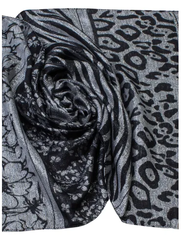 Black and lurex grey striped formal scarf | Bissoli Italian accessories 2
