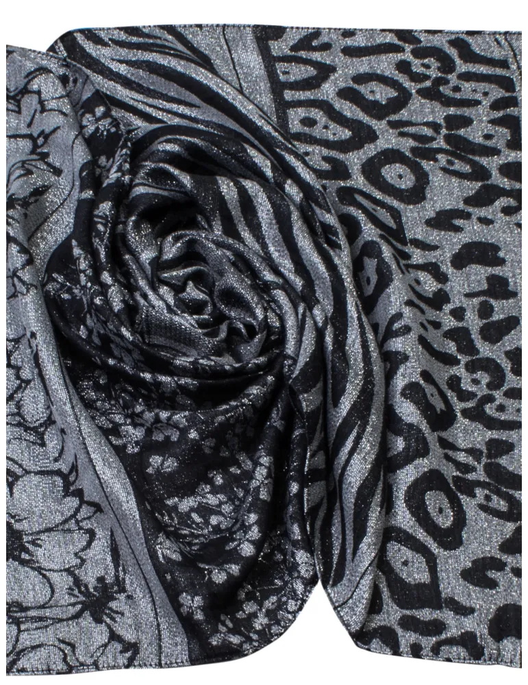 Black and lurex grey striped formal scarf | Bissoli Italian accessories