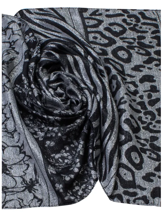 Bissoli black and lurex grey striped formal scarf
