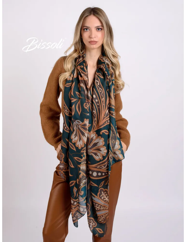 Bissoli Italian accessories | Petrol green and brown floral scarf