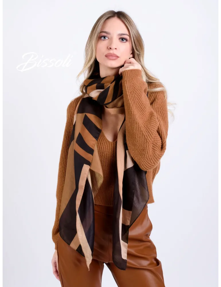Bissoli Brown scarf with geometrical print