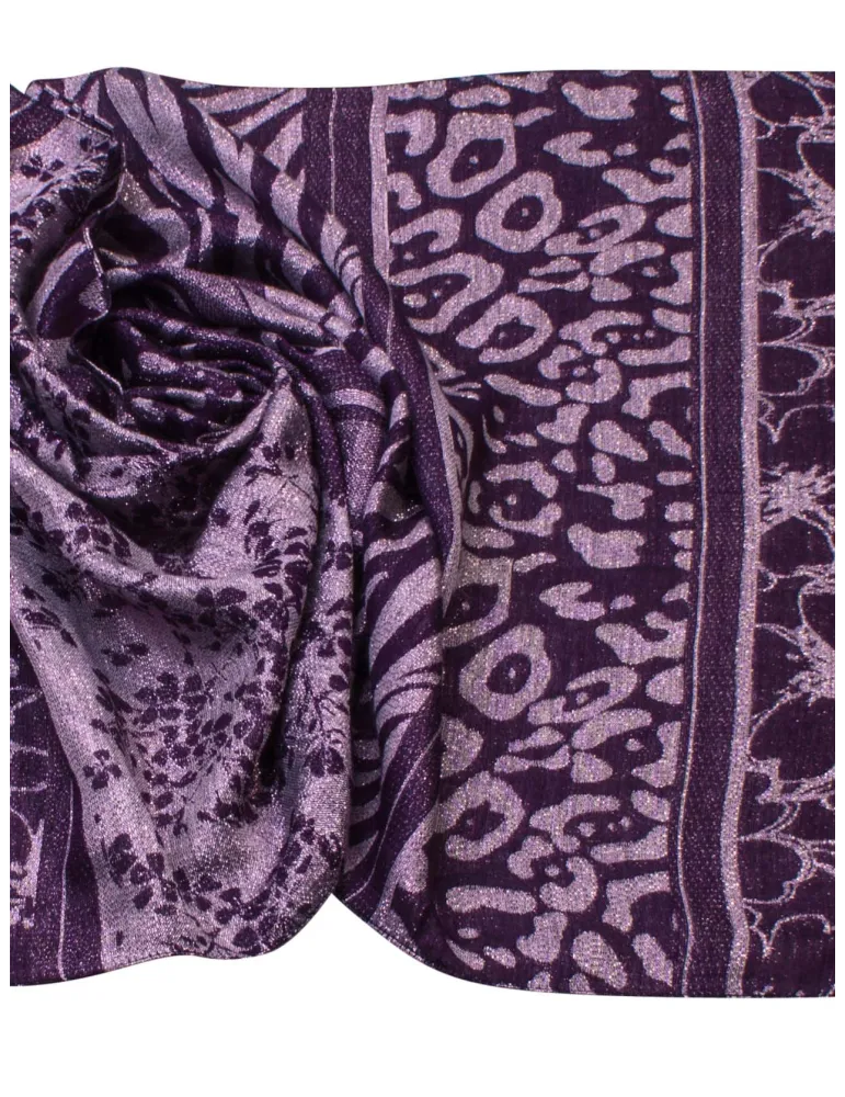 Bissoli Purple, pink and black jacquard formal scarf with lurex