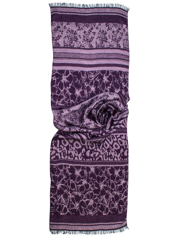 Bissoli Purple, pink and black jacquard formal scarf with lurex