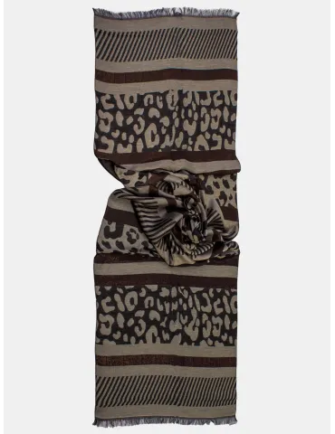 Sciarpa jacquard in fantasia sul beige, nero e marrone lurex - Bissoli