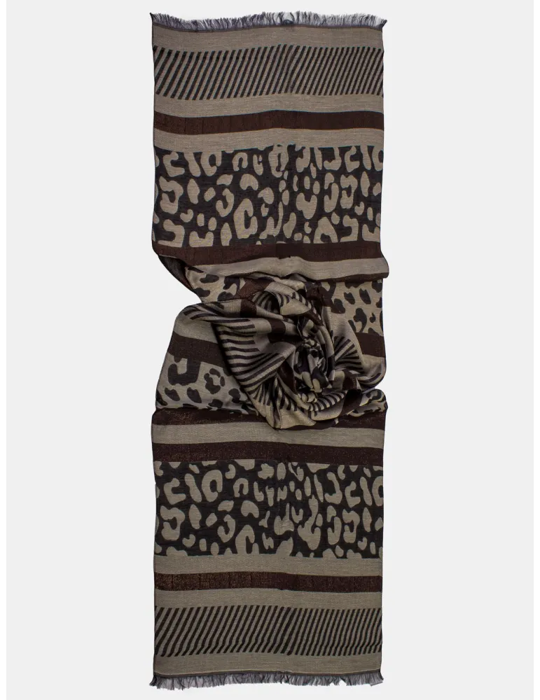 Bissoli Beige and black jacquard formal scarf with bronze lurex