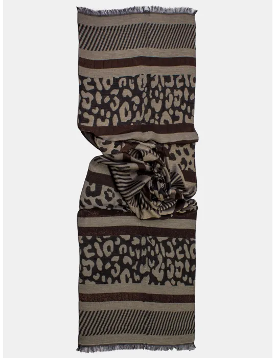 Bissoli Beige and black jacquard formal scarf with bronze lurex