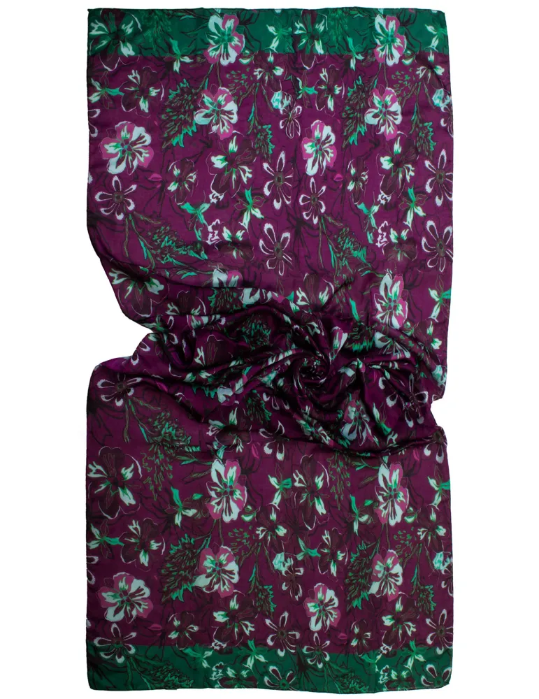 Bissoli Burgundy and green floral printed scarf
