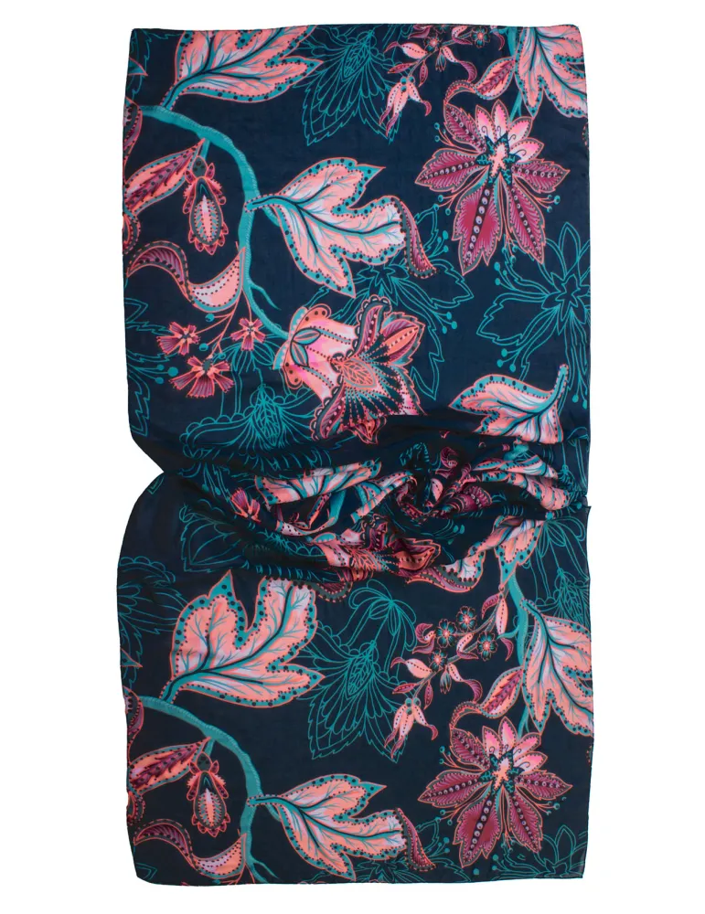 Sciarpa stola voile a fiori sul rosa lilla e verde petrolio by Bissoli