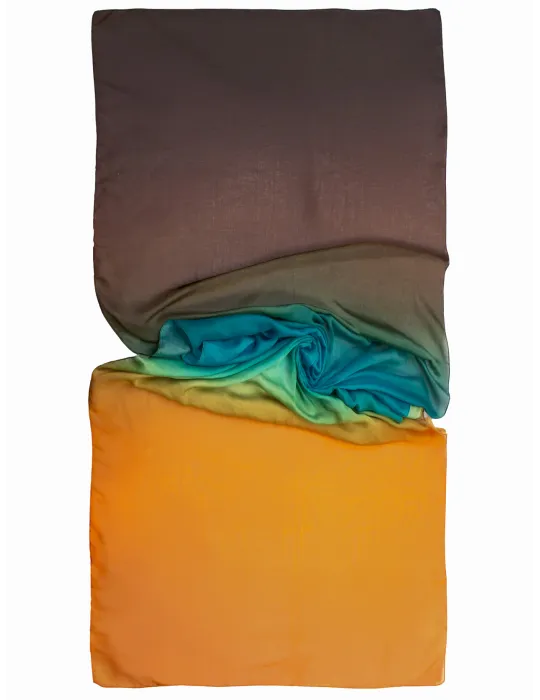 Sciarpa stola voile sfumata marrone verde acqua e arancio by Bissoli