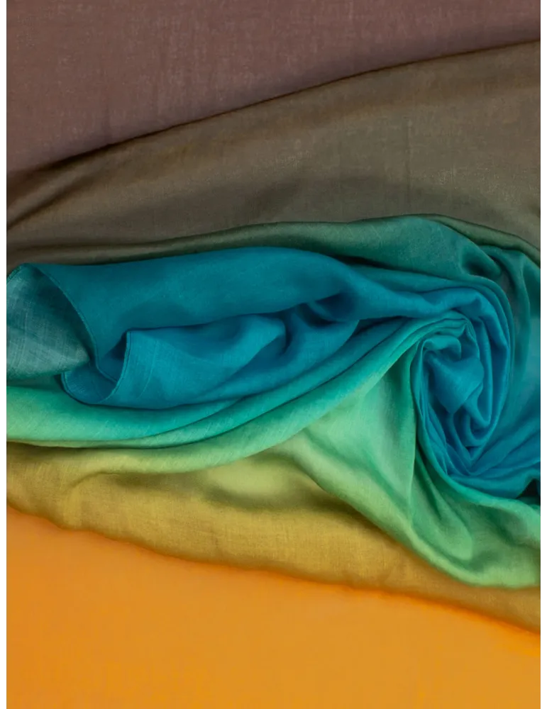 Sciarpa stola voile sfumata marrone verde acqua e arancio by Bissoli