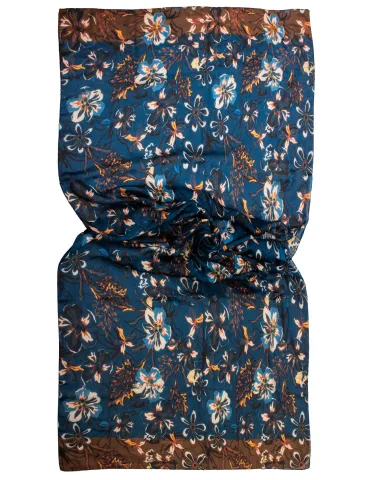 Petrol blue and brown floral printed scarf by Bissoli