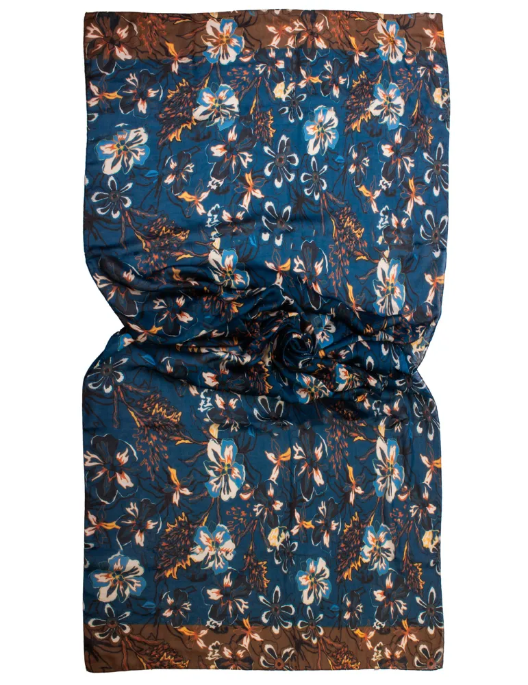 Bissoli Italian accessories | Petrol blue - brown floral printed scarf