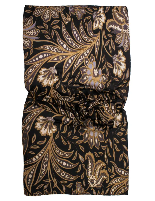 Camel grey and black floral cashmere printed scarf by Bissoli