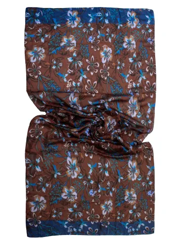 Petrol blue and brown floral printed scarf by Bissoli