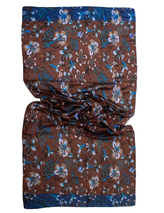 Petrol blue and brown floral printed scarf by Bissoli