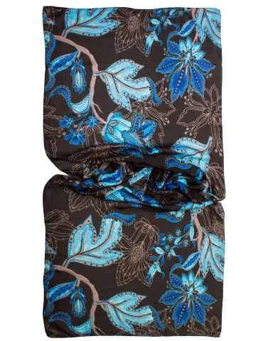Blue and dark brown floral printed scarf by Bissoli