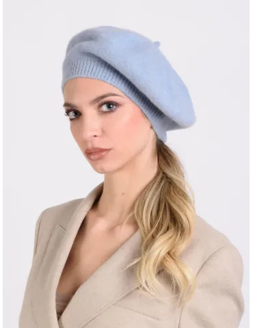Melange Grey alpaca and merino wool knitted beret by Bissoli