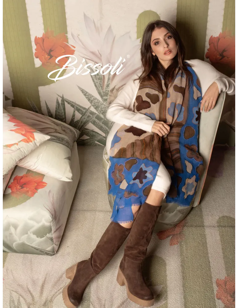 Bissoli Italian accessories | Blue and dark brown batik printed scarf