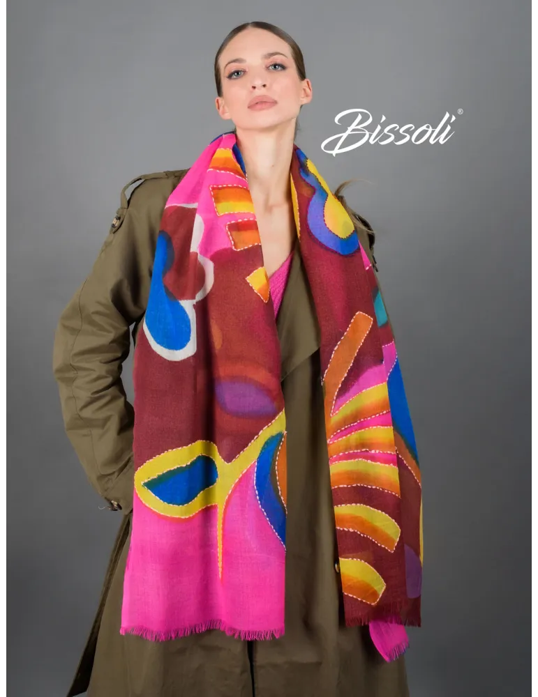 Bissoli Italian accessories | Blue and fuchsia batik printed scarf