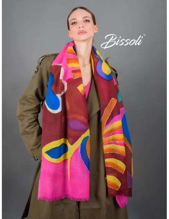Bissoli Italian accessories | Blue and fuchsia batik printed scarf