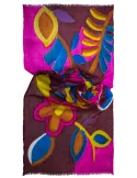 Fuchsia and blue palette hand-printed batik pure wool scarf by Bissoli