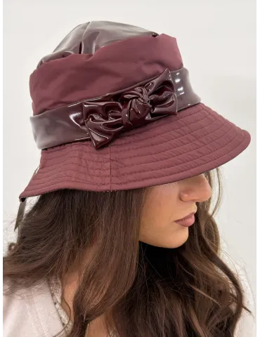 Burgundy Rainproof Cloche Hat in Matte and Glossy Fabric