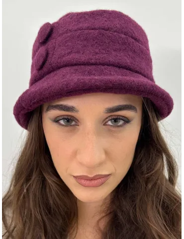 Burgundy Boiled Wool Cloche Hat with Buttons by Complit 2
