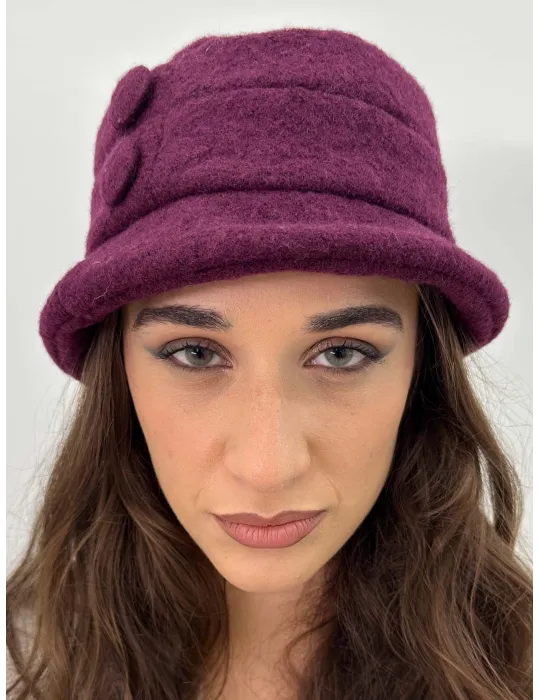 Cappelli donna Complit | Cloche bordeaux in lana cotta con bottoni
