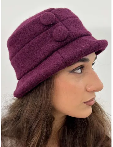 Burgundy Boiled Wool Cloche Hat with Buttons by Complit