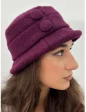 Burgundy Boiled Wool Cloche Hat with Buttons by Complit