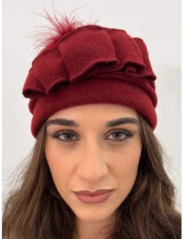 Complit Italian Hats | Pure Wool Beret-Style Hat with Bow and Feathers 2