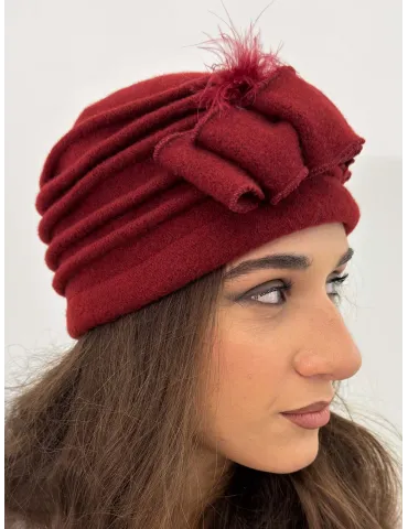 Complit Italian Hats | Pure Wool Beret-Style Hat with Bow and Feathers