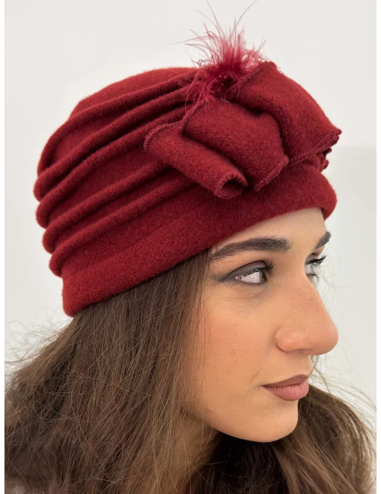 Cappelli donna Complit | Cappello in pura lana con fiocco e piume