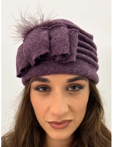 Cappelli donna Complit | Cappello in pura lana con fiocco e piume 2