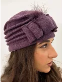 Pure Wool Beret-Style Hat with Bow and Feathers by Complit