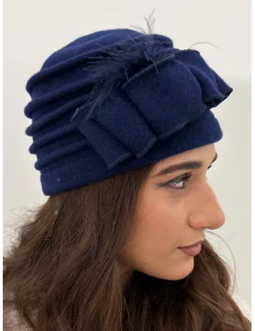 Cappelli donna Complit | Cappello in pura lana con fiocco e piume
