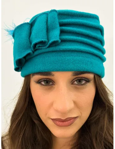Pure Wool Beret-Style Hat with Bow and Feathers by Complit 2
