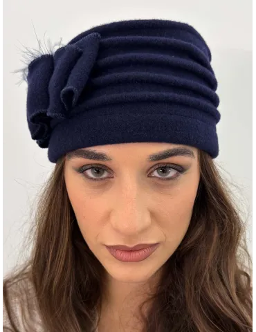 Complit Italian Hats | Pure Wool Beret-Style Hat with Bow and Feathers 2