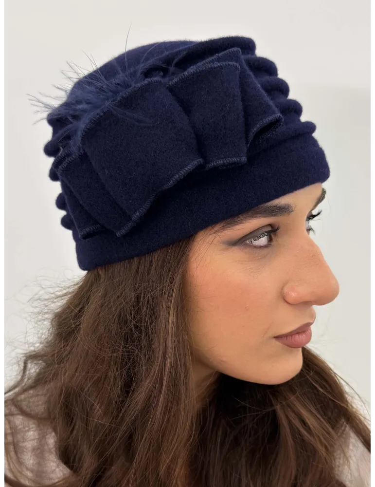 Cappelli donna Complit | Cappello in pura lana con fiocco e piume