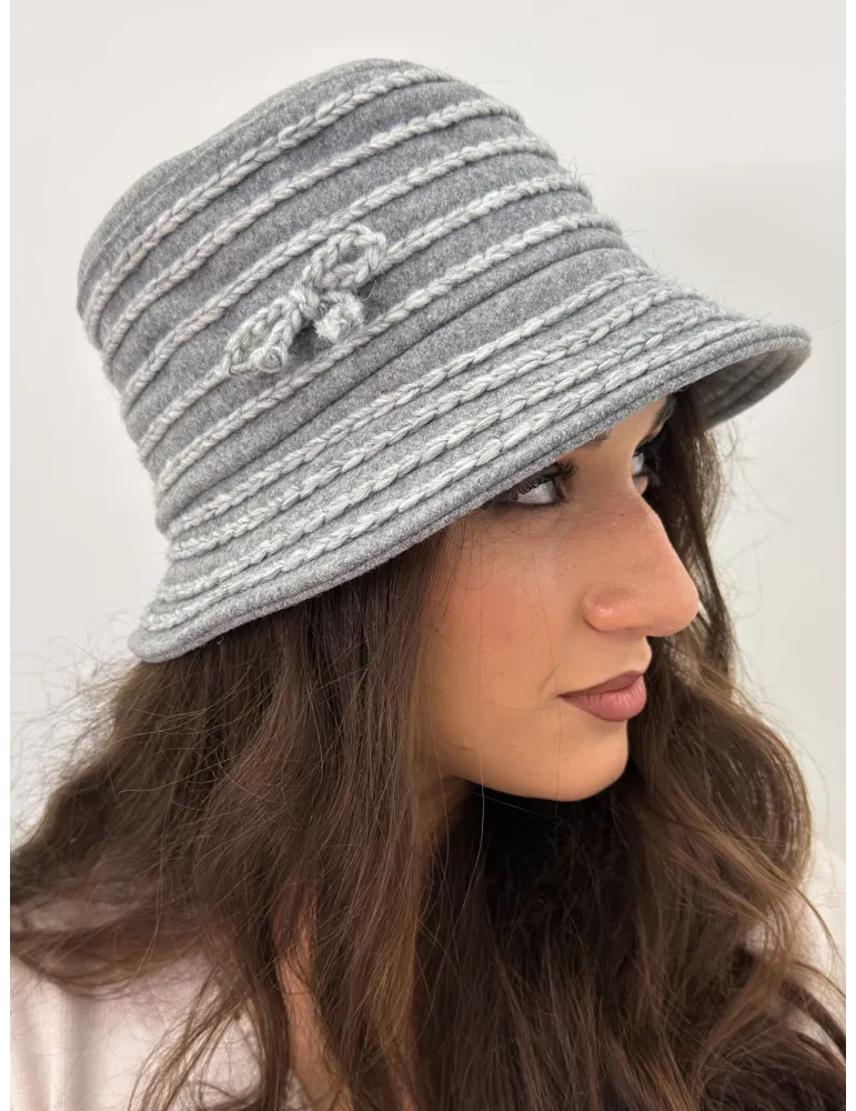 Complit Italian Hats | Grey Wool Cloche Hat with ribbon embroidery