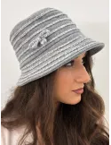 Grey Wool Cloche Hat with ribbon embroidery by Complit