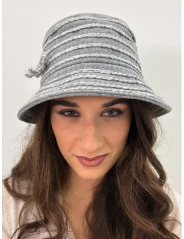Grey Wool Cloche Hat with ribbon embroidery by Complit 2