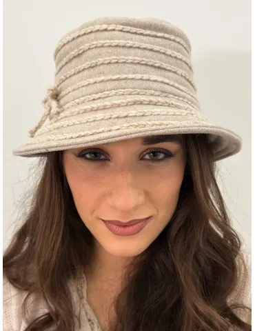 Complit Italian Hats | Beige Wool Cloche Hat with ribbon embroidery