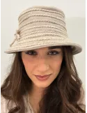 Beige Wool Cloche Hat with ribbon embroidery by Complit