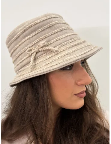 Complit Italian Hats | Beige Wool Cloche Hat with ribbon embroidery 2