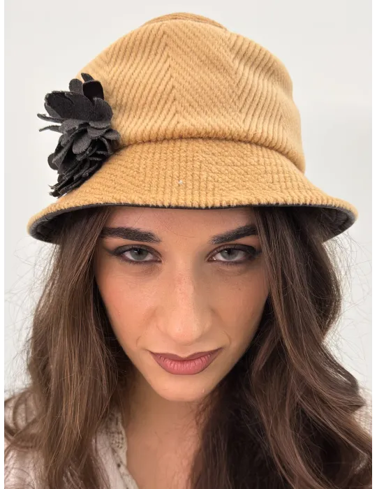 Complit Italian Hats | Beige Wool Cloche Hat with ribbon embroidery