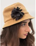 Complit Italian Hats | Beige Wool Cloche Hat with ribbon embroidery